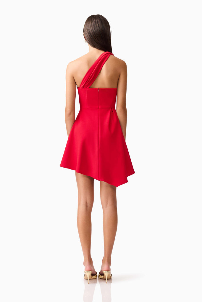 Lila Asymmetrical Mini Dress in Red