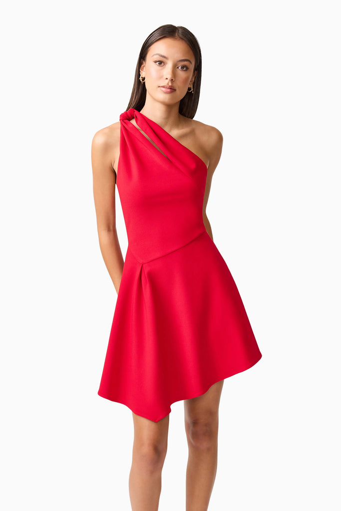 Lila Asymmetrical Mini Dress in Red