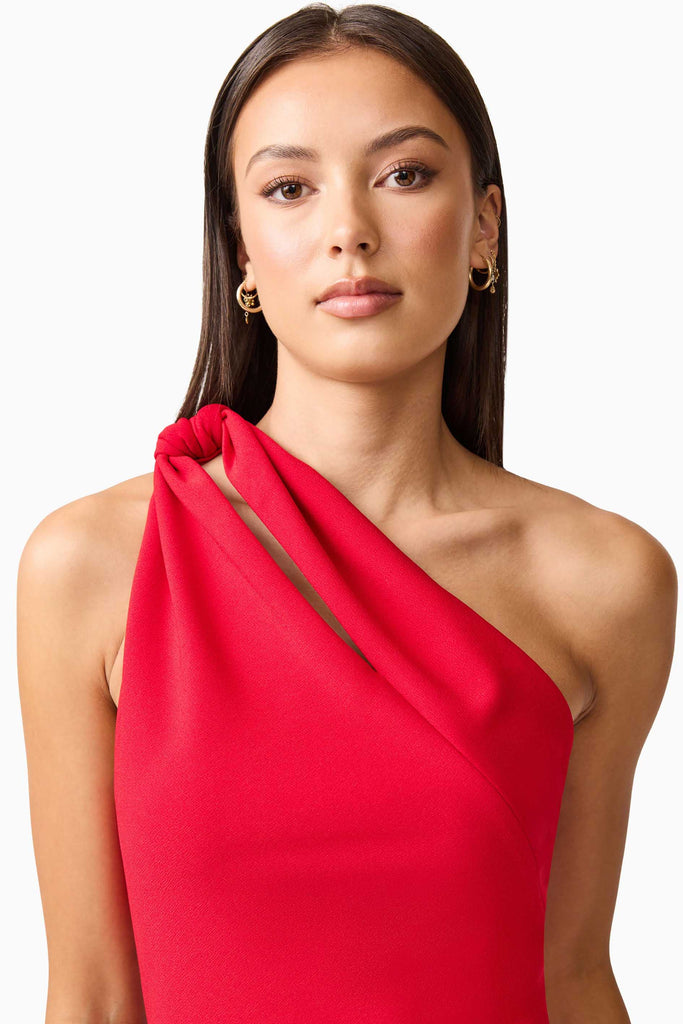 Lila Asymmetrical Mini Dress in Red