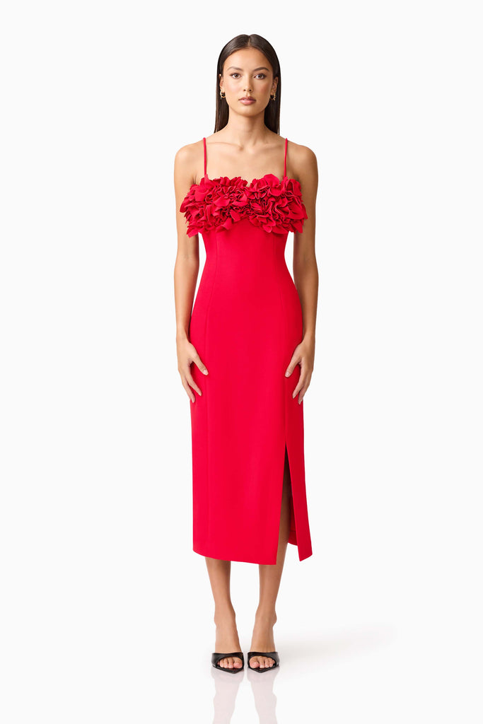 Lila Fitted Midi Dress in Red