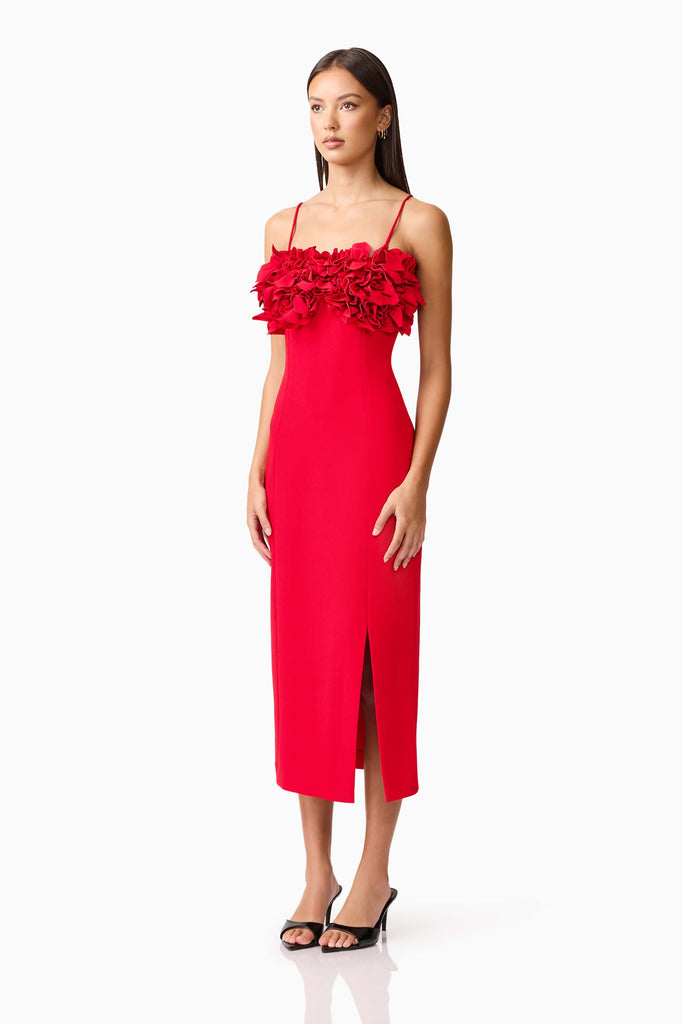 Lila Fitted Midi Dress in Red