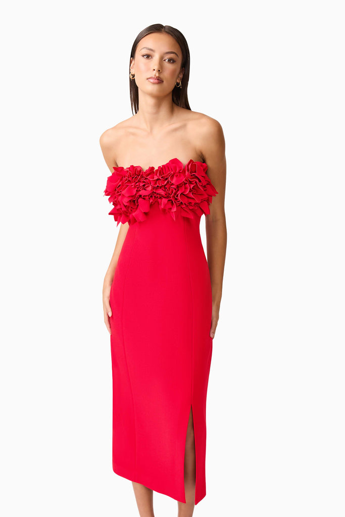 Lila Fitted Midi Dress in Red