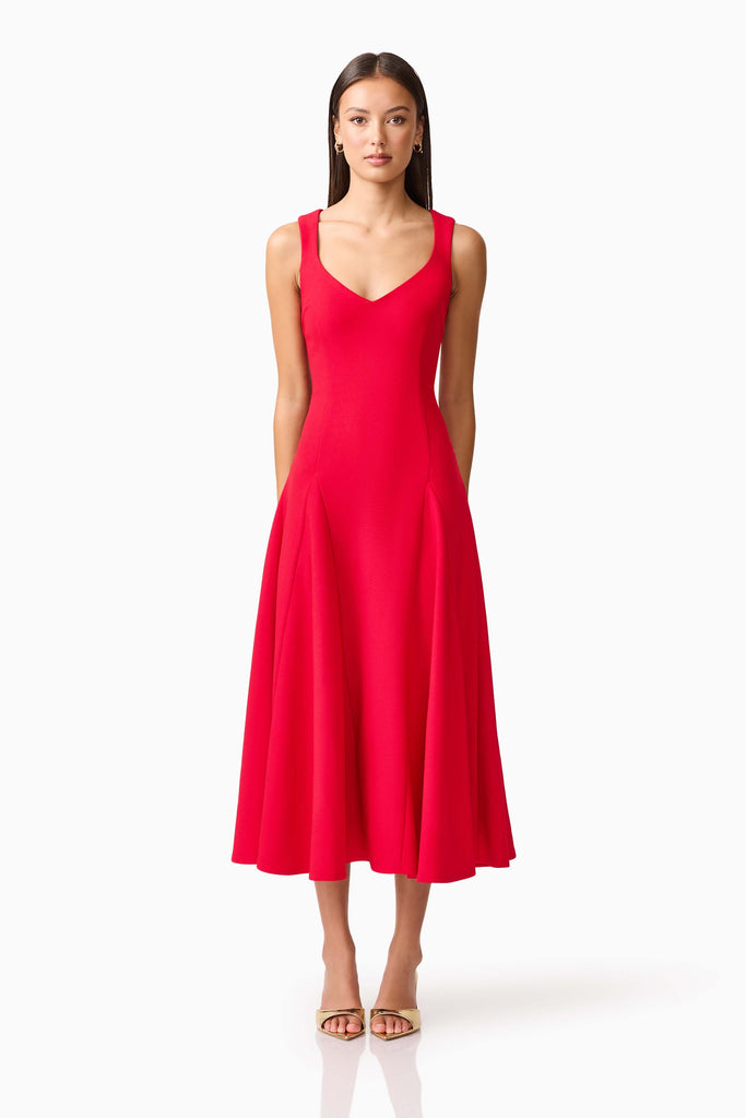 Lila A-Line Midi Dress in Red