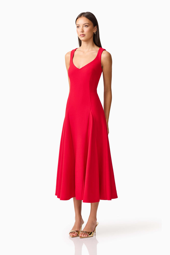 Lila A-Line Midi Dress in Red