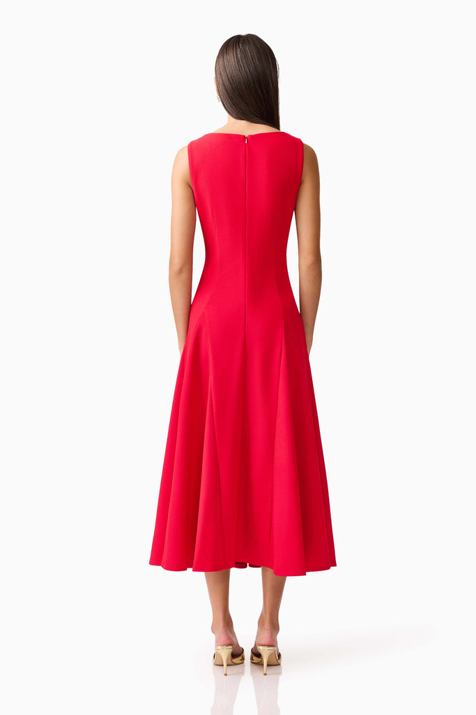 Lila A-Line Midi Dress in Red