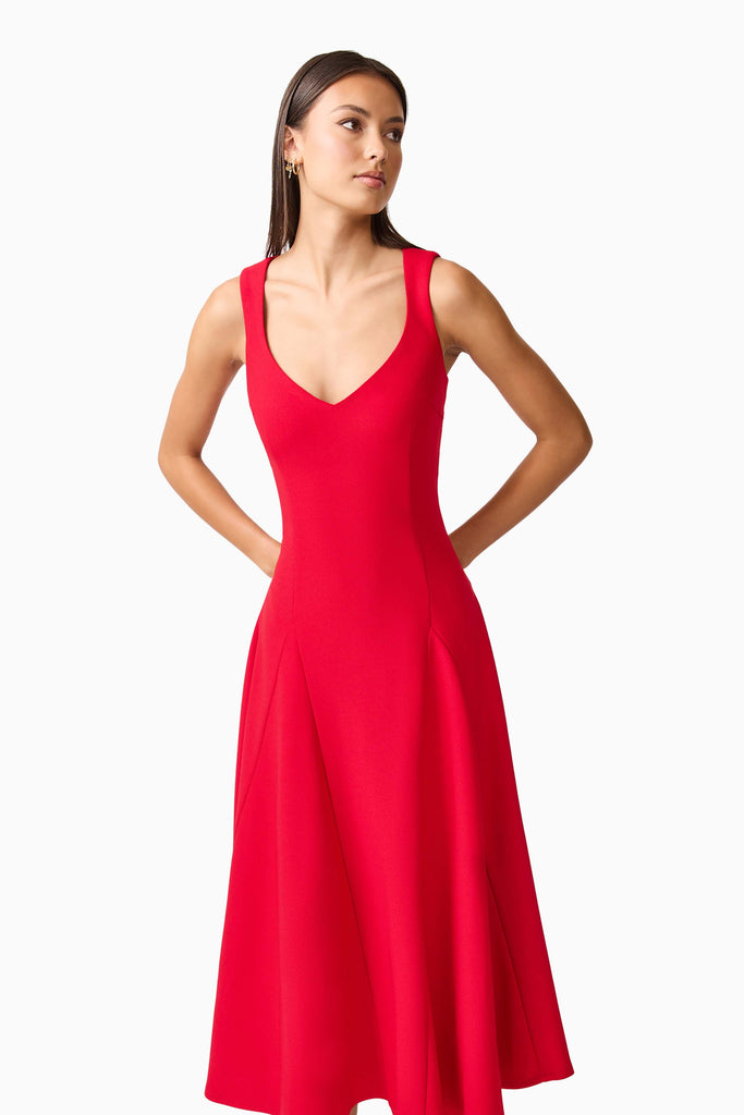 Lila A-Line Midi Dress in Red