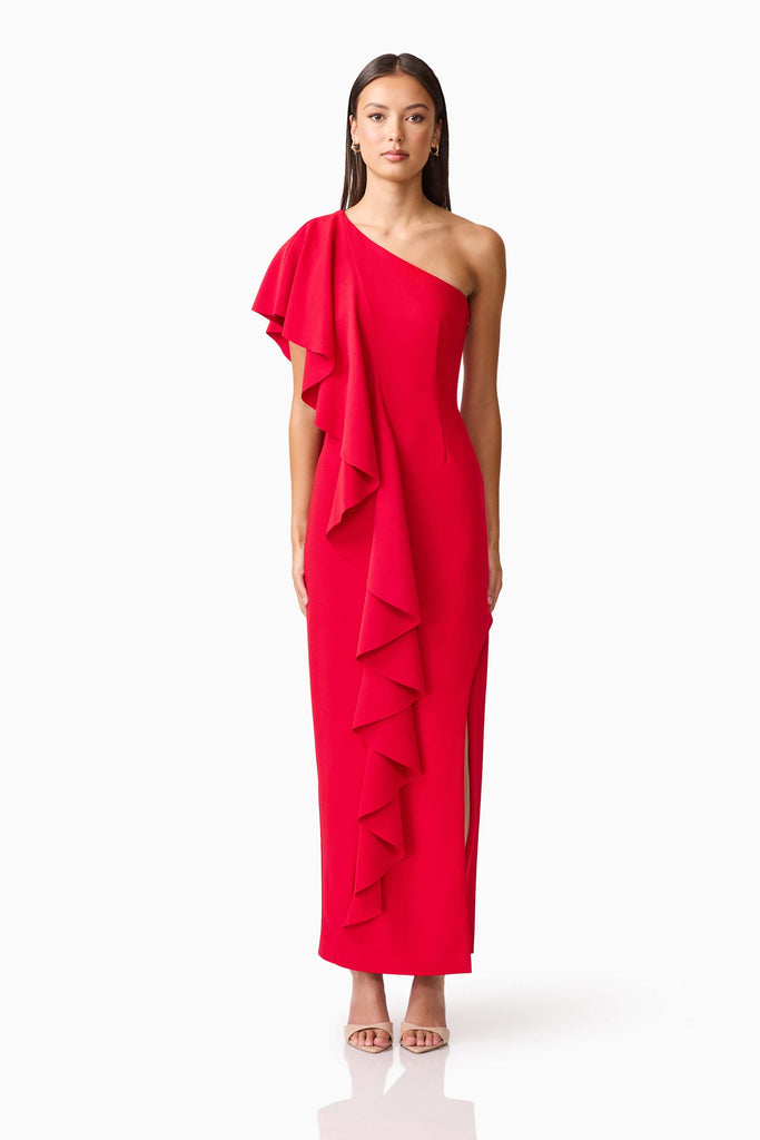 Lila Asymmetrical Gown in Red