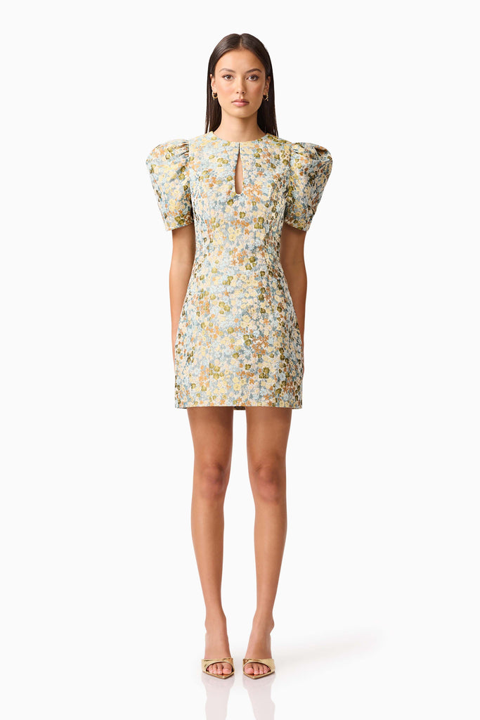 Tasmin Puff Sleeve Mini Dress in Blue & Yellow Floral