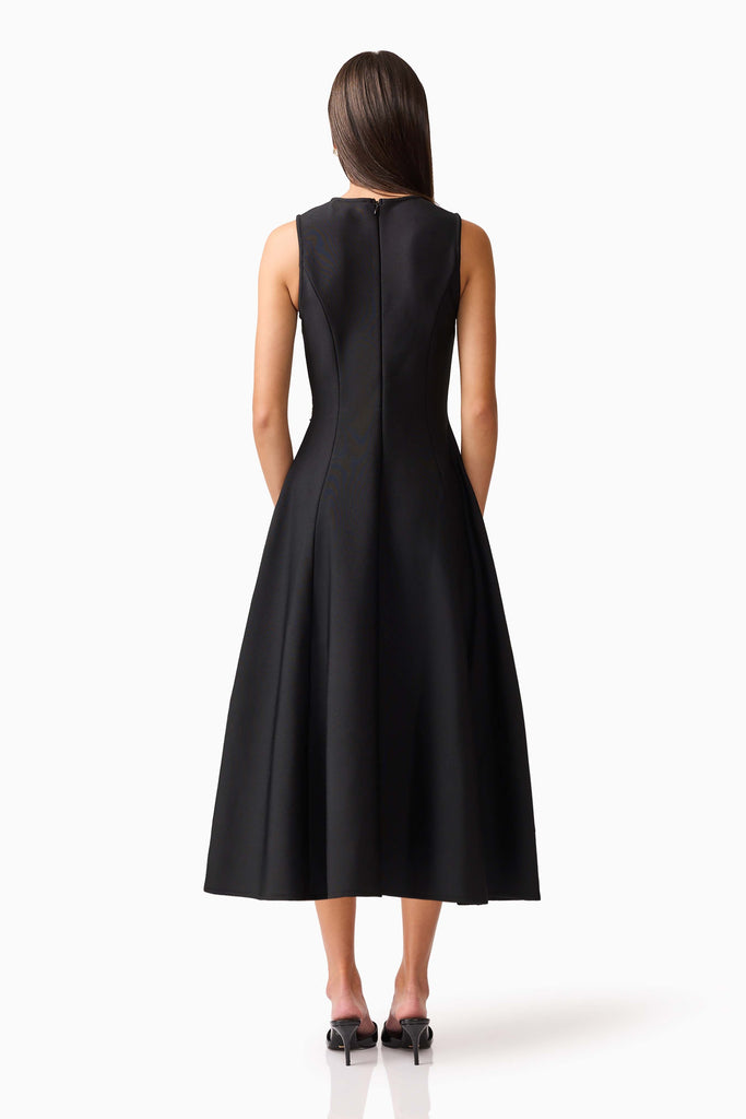 Soleil A-Line Midi Dress in Black