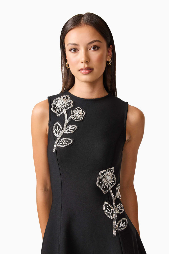 Soleil A-Line Midi Dress in Black