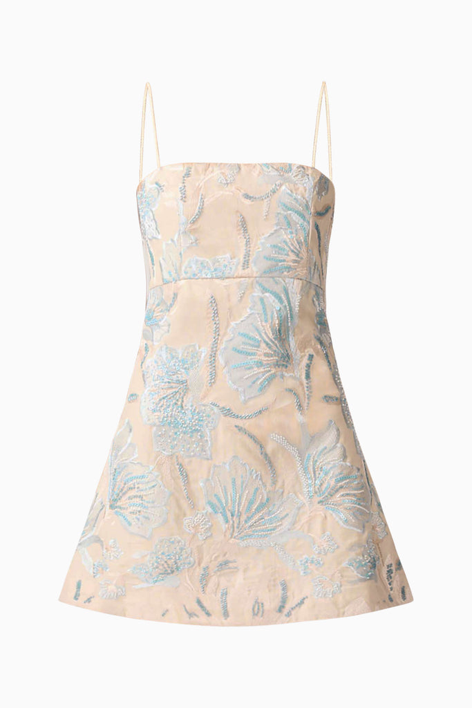 Nia Embroidered Mini Dress in Beige