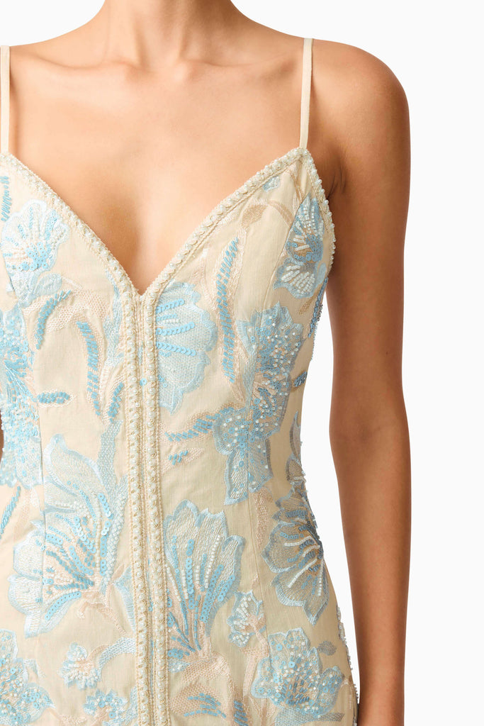 Nia Embroidered Midi Dress in Biege