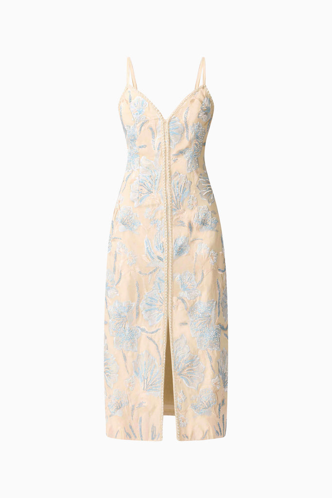Nia Embroidered Midi Dress in Biege