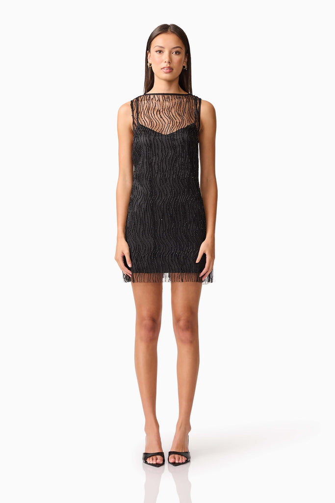 Margot Party Shift Mini Dress in Black