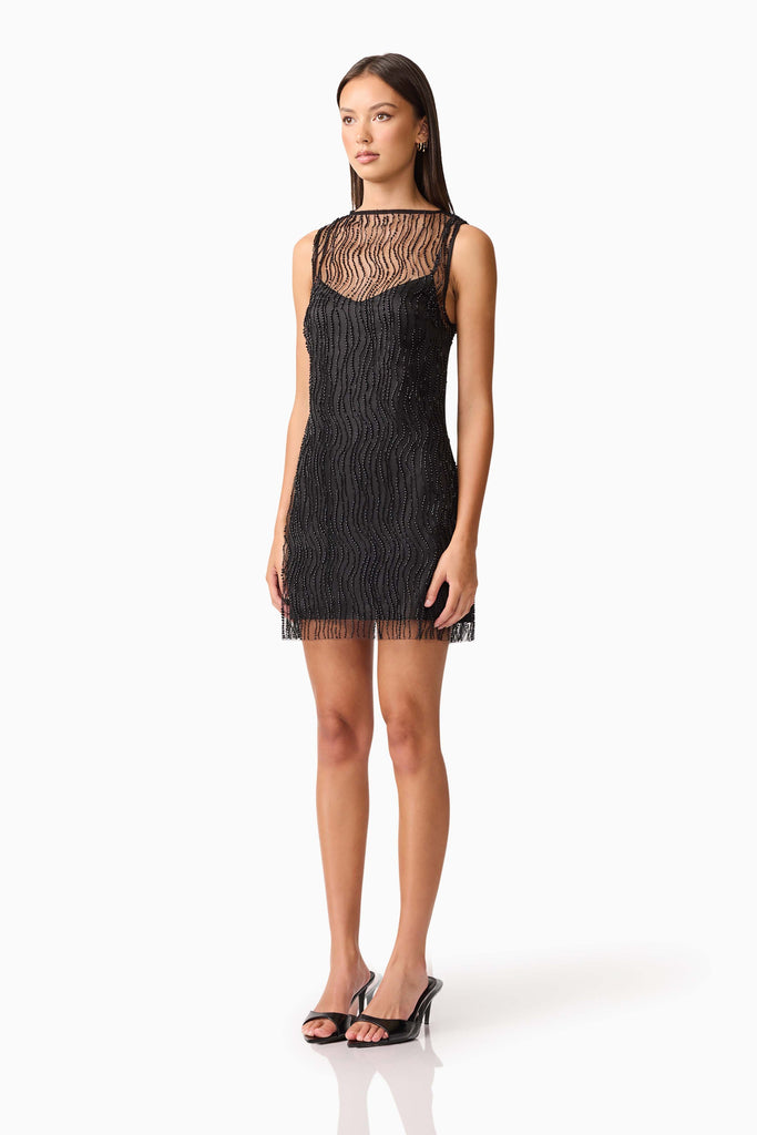 Margot Party Shift Mini Dress in Black
