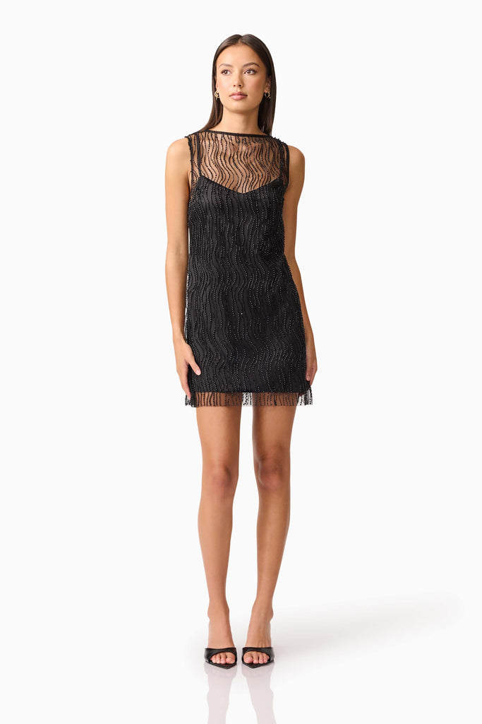 Margot Party Shift Mini Dress in Black