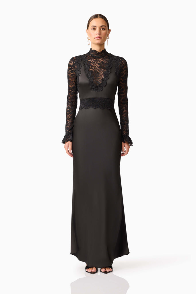 Margot Long Sleeve Gown in Black