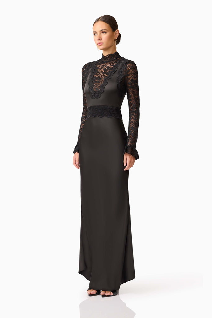 Margot Long Sleeve Gown in Black