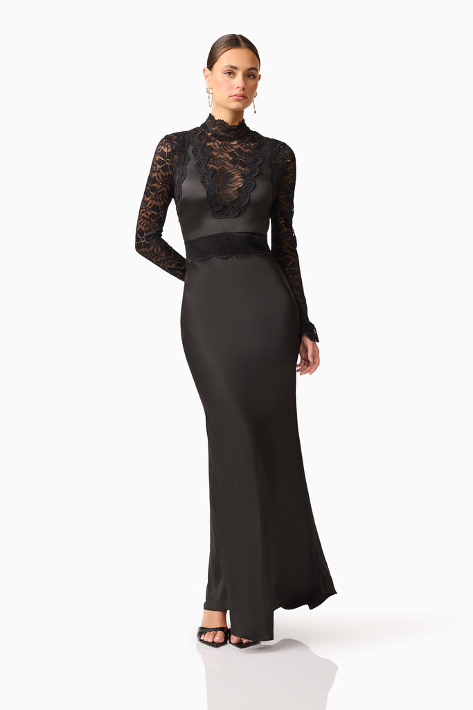Margot Long Sleeve Gown in Black