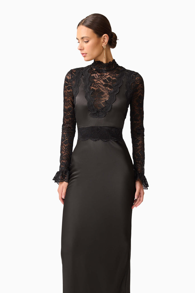 Margot Long Sleeve Gown in Black