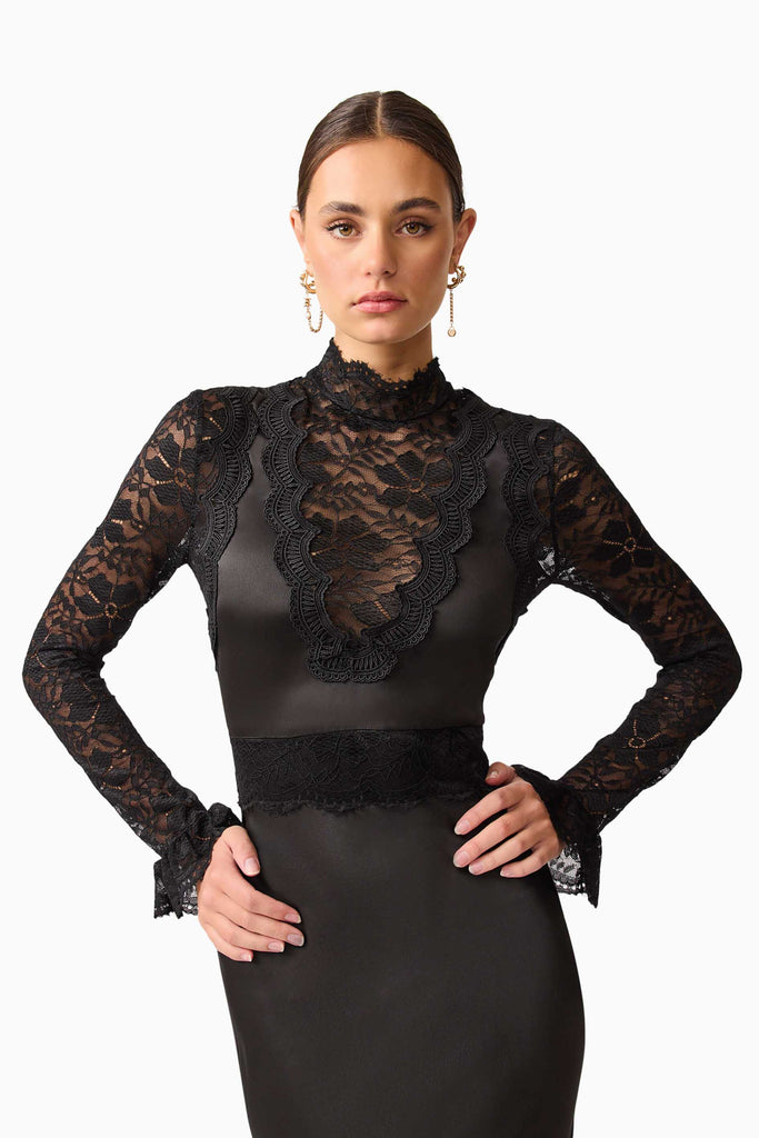 Margot Long Sleeve Gown in Black