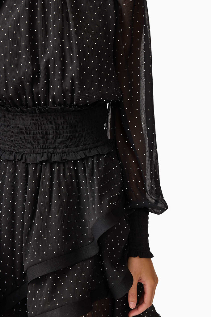 Moss Long Sleeve Embellished Mini Dress in Black