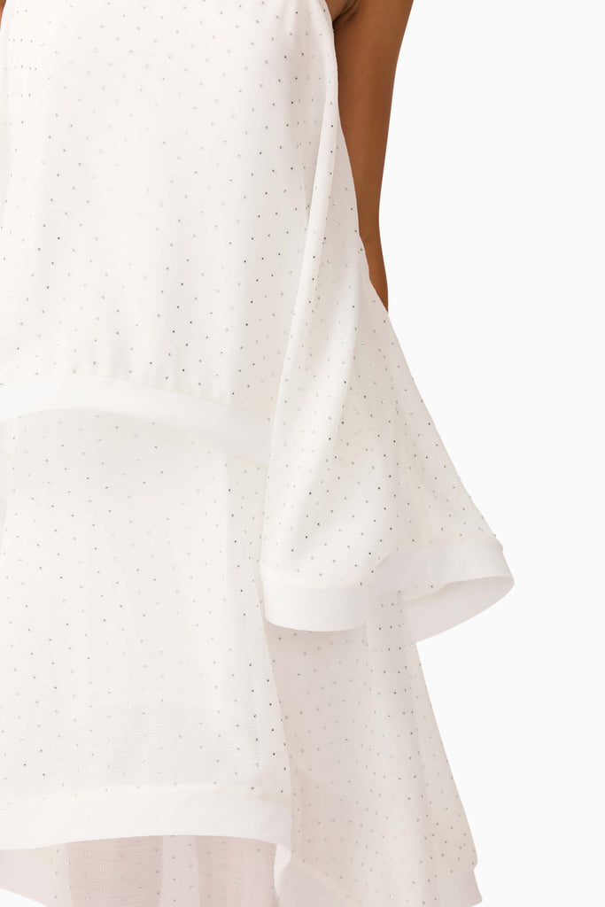 Moss Tiered Embellished Gown in White