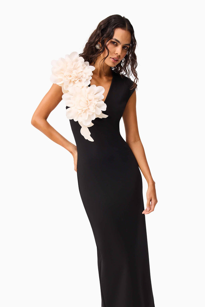 Zahara V-Neck Gown in Black