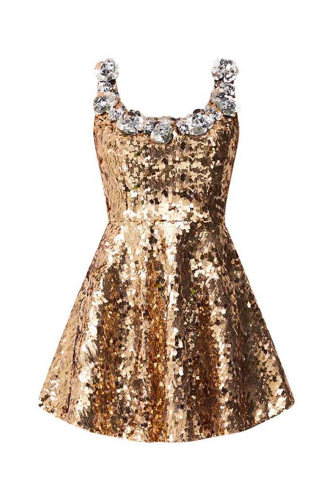 Noelle Sequin Mini Dress in Gold
