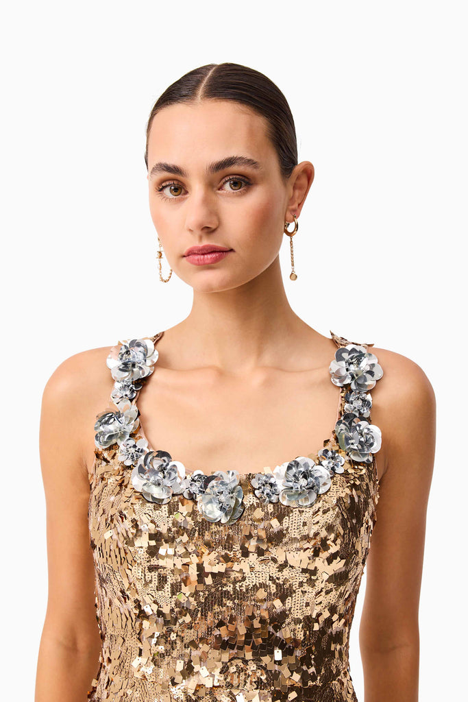 Noelle Sequin Mini Dress in Gold