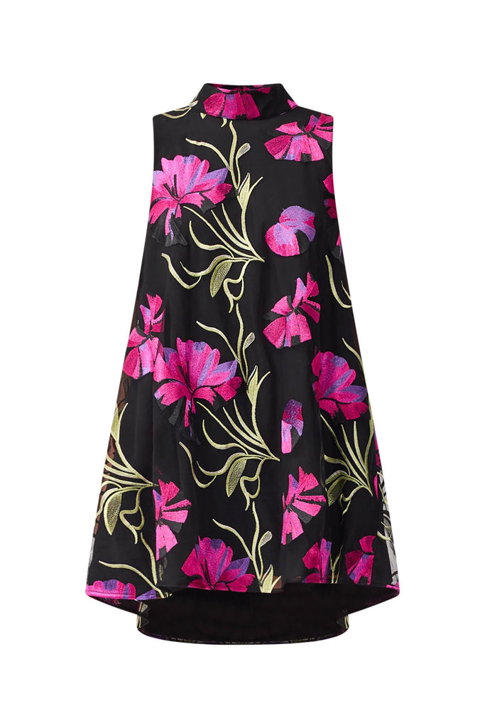 Amaya High Neck Mini Dress in Black & Pink Floral