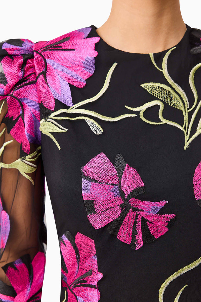 Amaya Long Sleeve Mini Dress in Black & Pink Floral