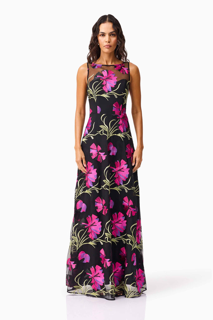 Amaya Gown in Black & Pink Floral