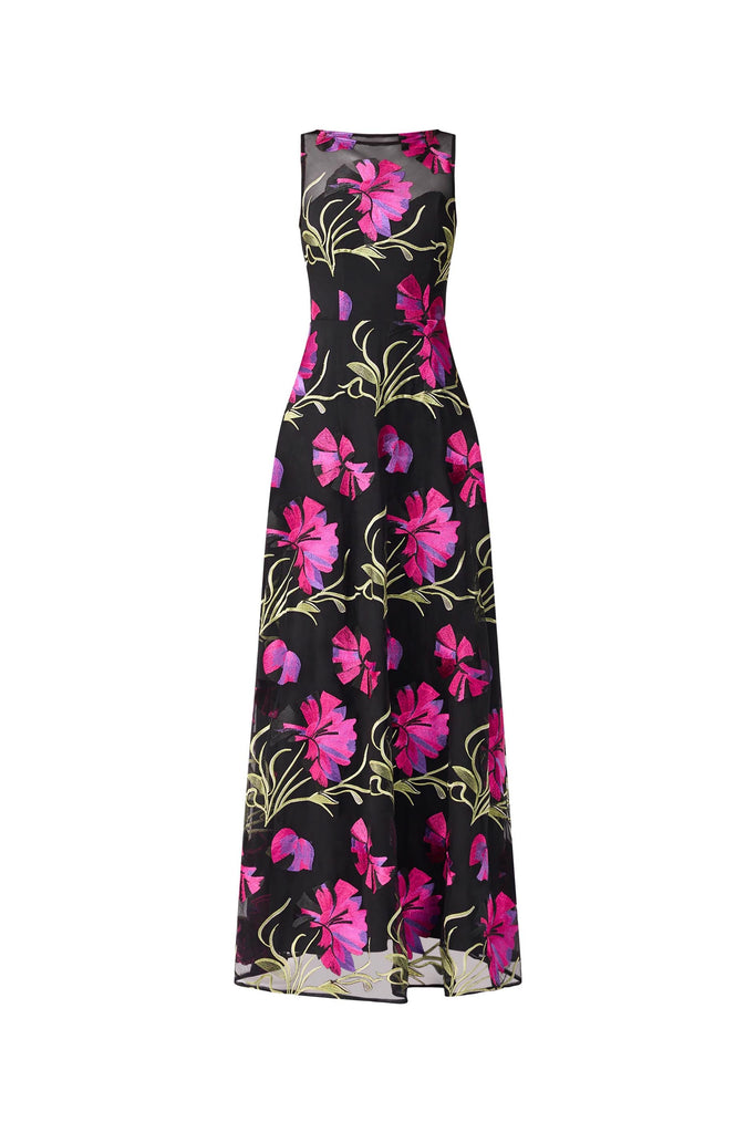 Amaya Gown in Black & Pink Floral