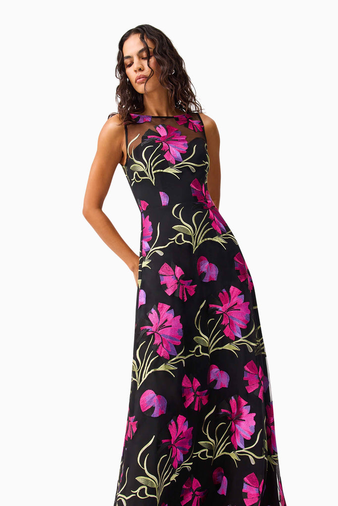 Amaya Gown in Black & Pink Floral