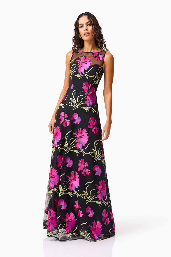 Amaya Gown in Black & Pink Floral