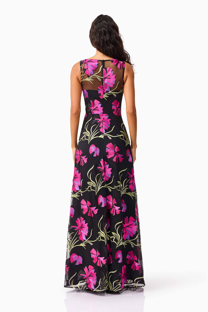Amaya Gown in Black & Pink Floral