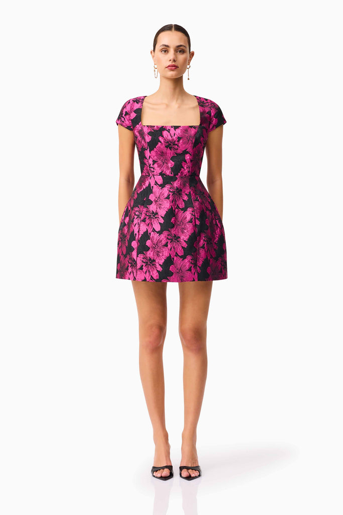 Holly Short Sleeve Mini Dress in Pink & Black Floral