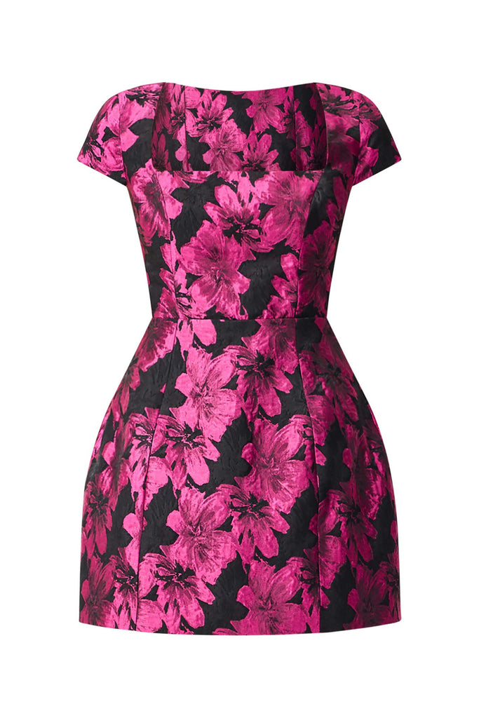 Holly Short Sleeve Mini Dress in Pink & Black Floral