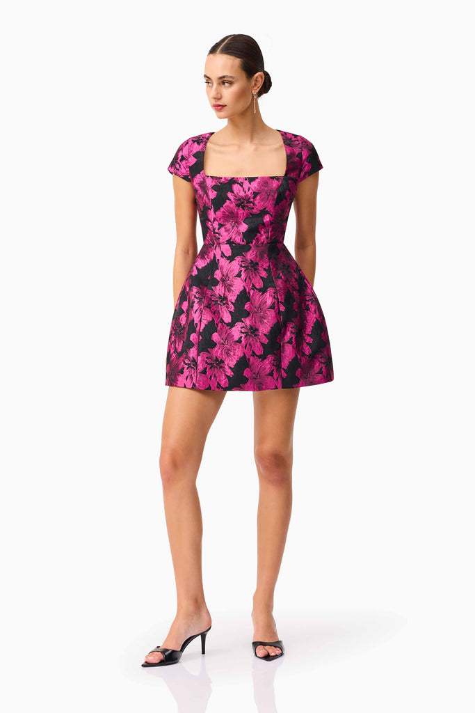 Holly Short Sleeve Mini Dress in Pink & Black Floral