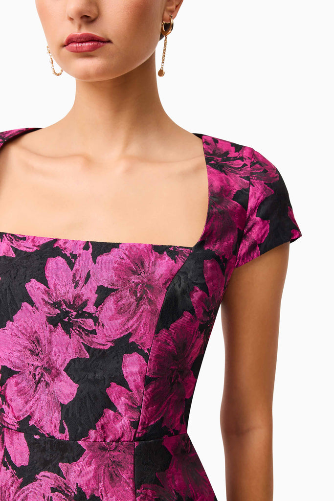 Holly Short Sleeve Mini Dress in Pink & Black Floral