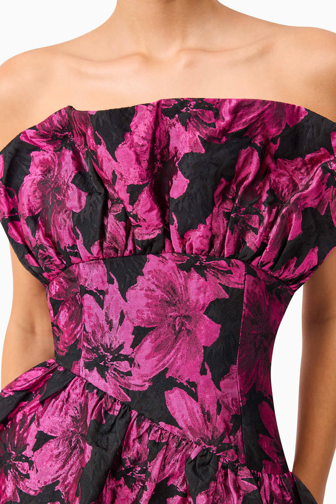 Holly Asymmetrical Mini Dress in Pink & Black Floral