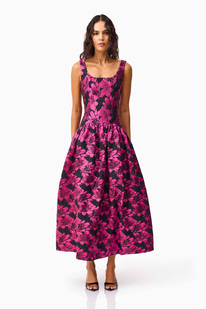 Holly A-Line Gown in Pink & Black Floral