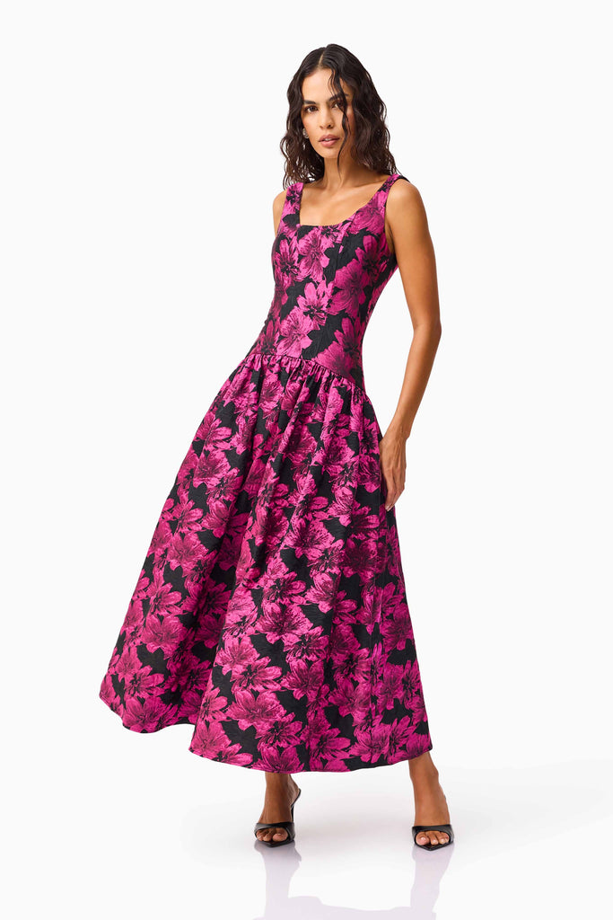 Holly A-Line Gown in Pink & Black Floral