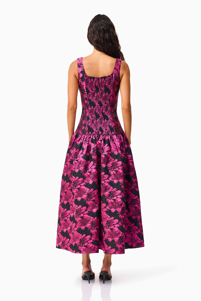 Holly A-Line Gown in Pink & Black Floral
