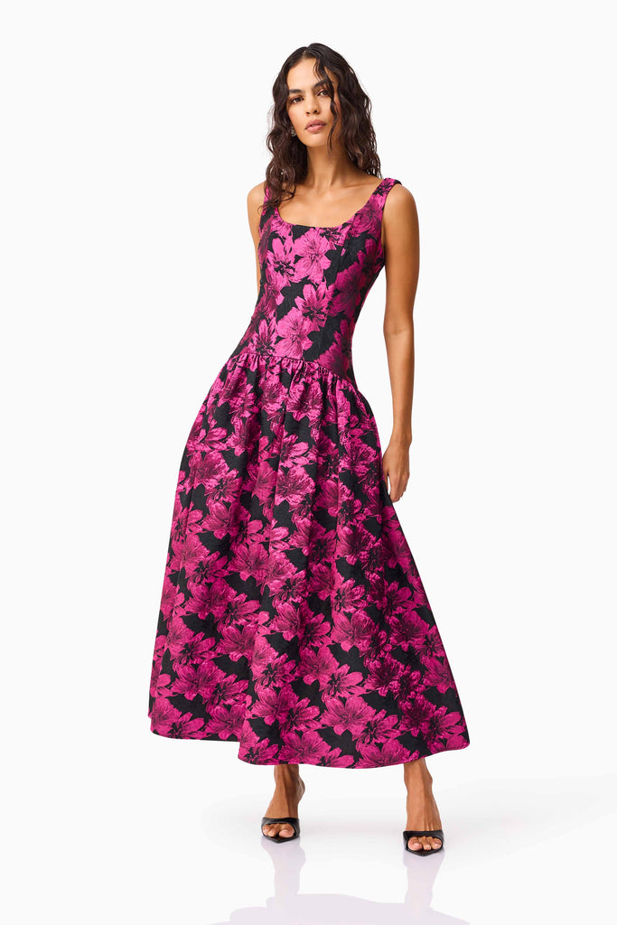 Holly A-Line Gown in Pink & Black Floral