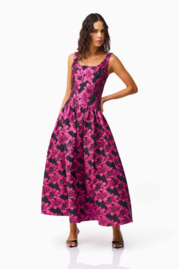 Holly A-Line Gown in Pink & Black Floral