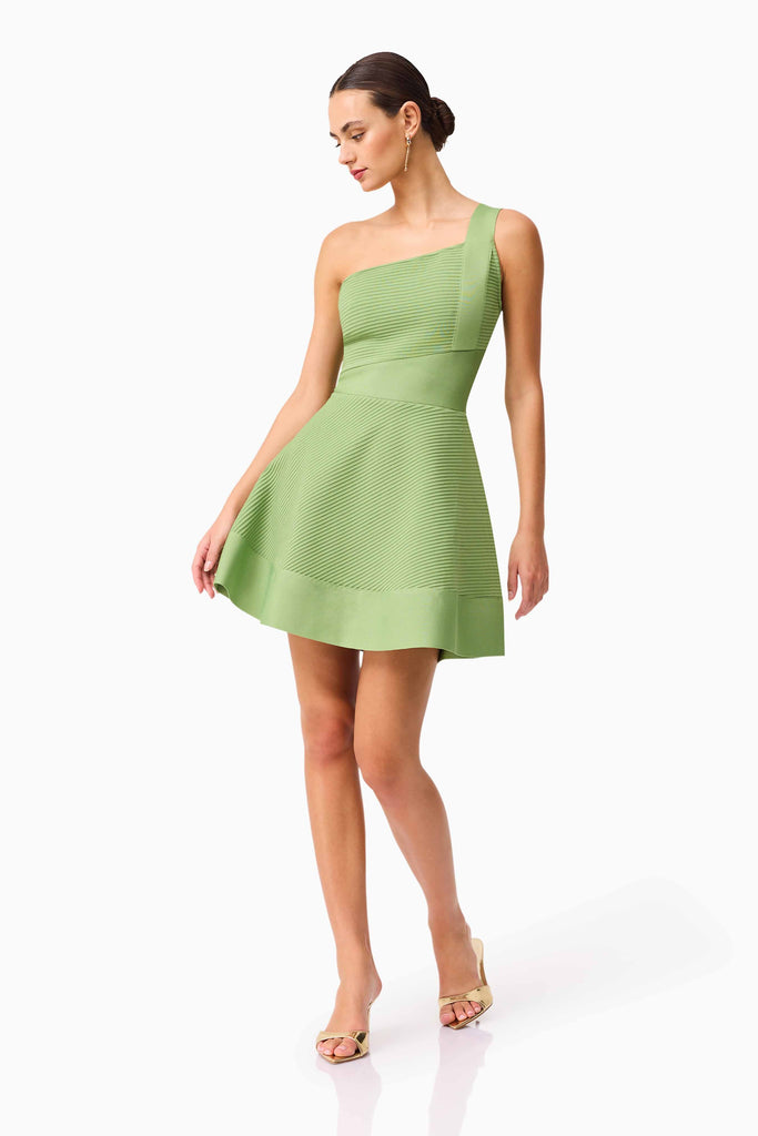Seraphina One Shoulder Mini Dress in Green