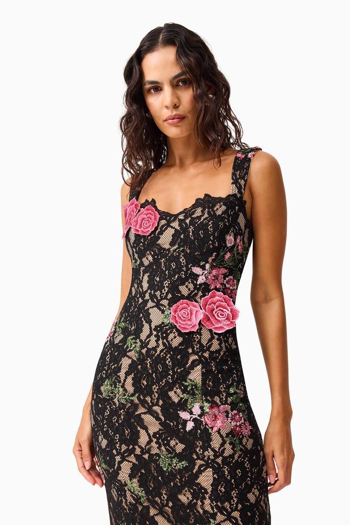 Morgaine Lace Midi Dress in Black