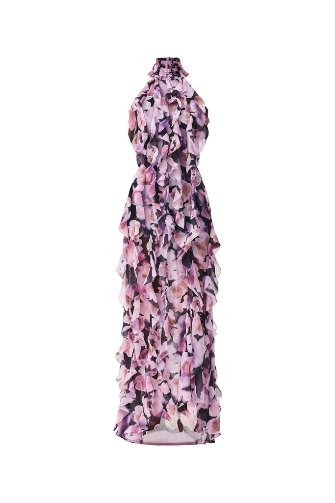 Solene Halter Gown in Purple Floral